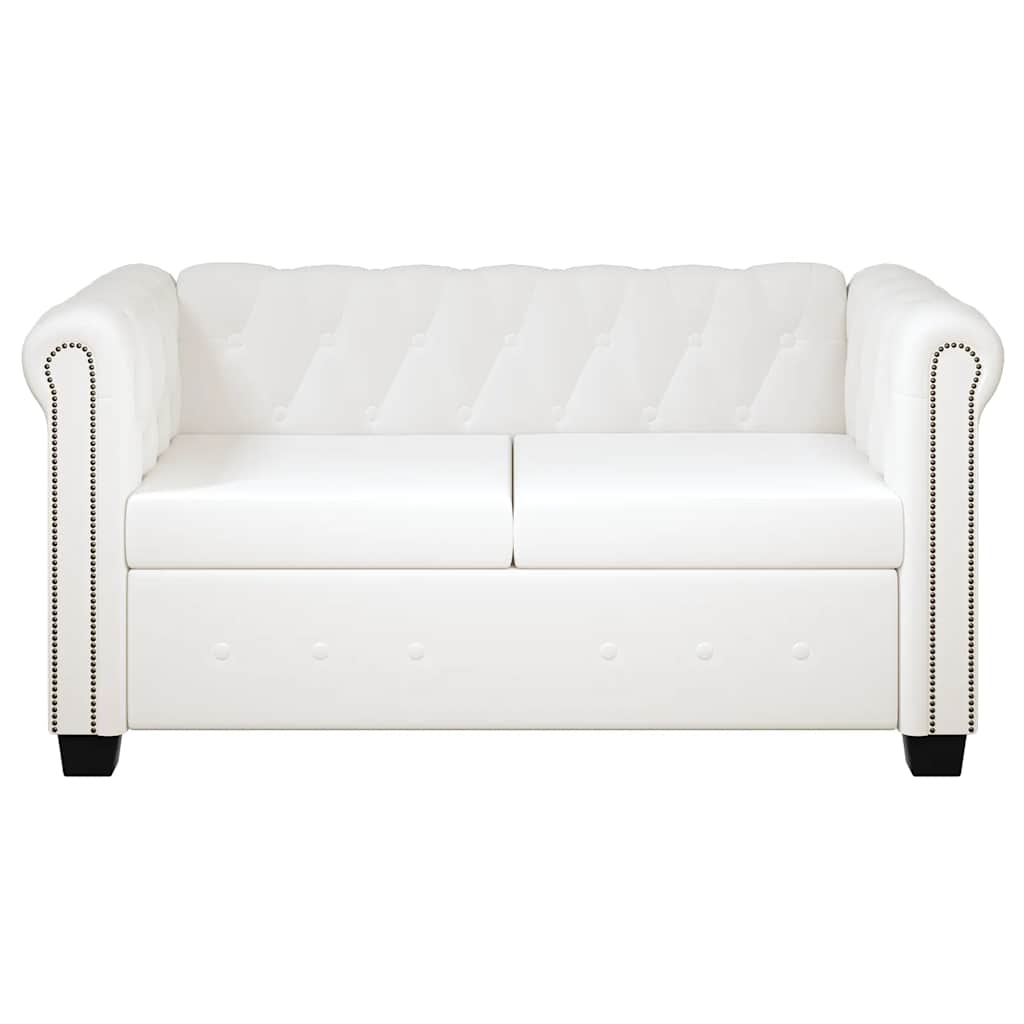 Chesterfield dvivietė sofa, dirbtinė oda, balta