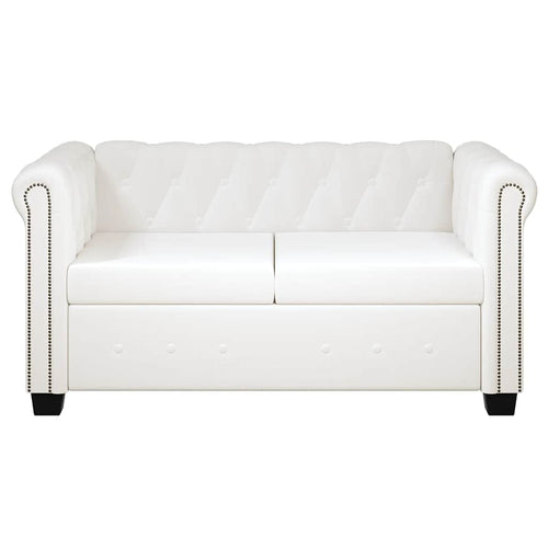 Chesterfield dvivietė sofa, dirbtinė oda, balta