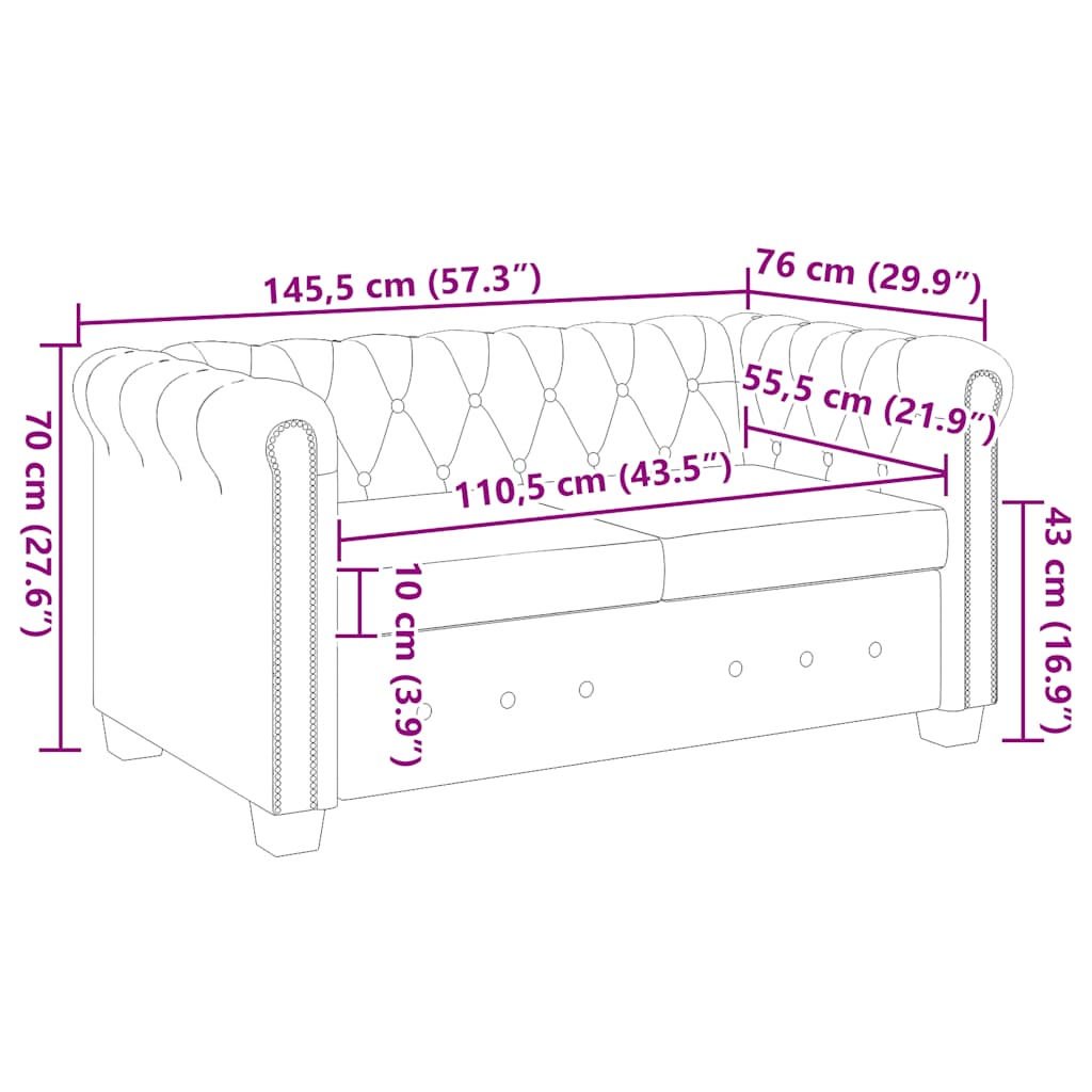 Chesterfield dvivietė sofa, dirbtinė oda, balta