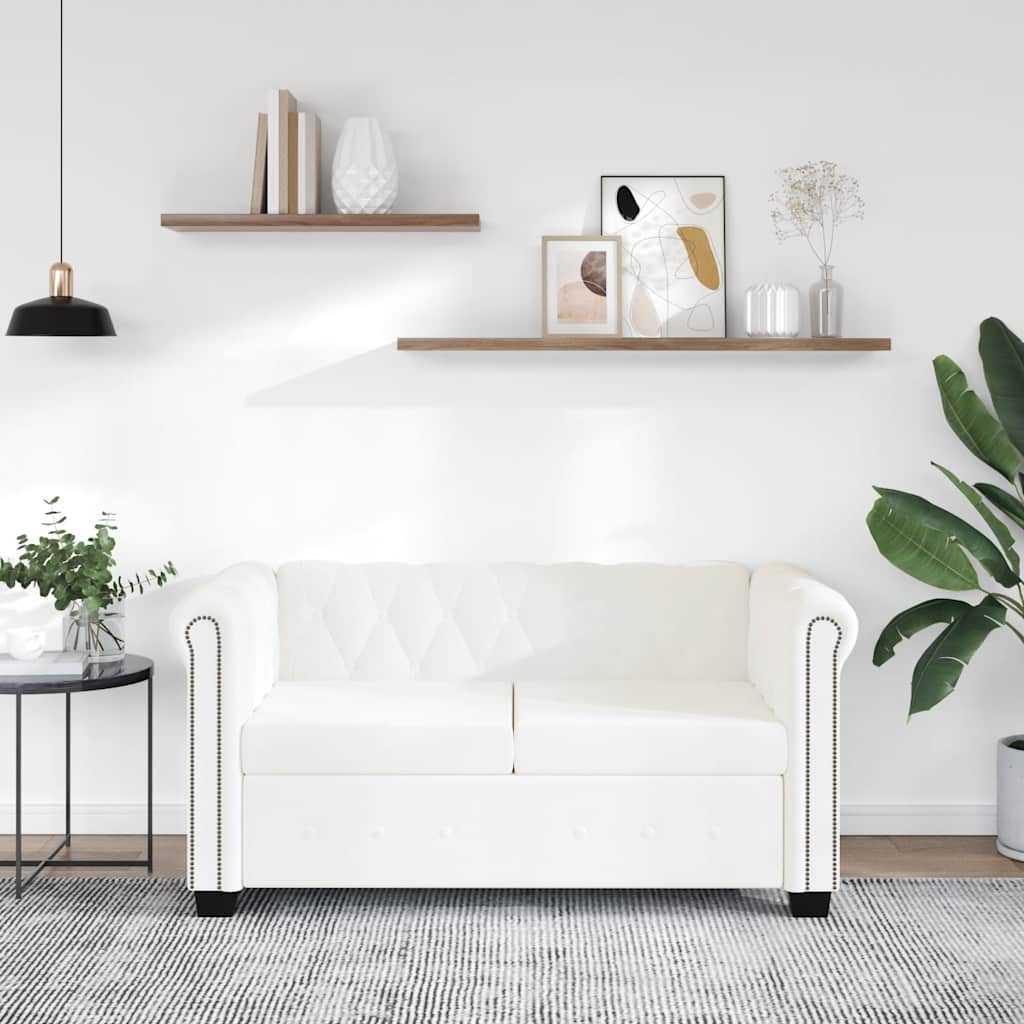 Chesterfield dvivietė sofa, dirbtinė oda, balta
