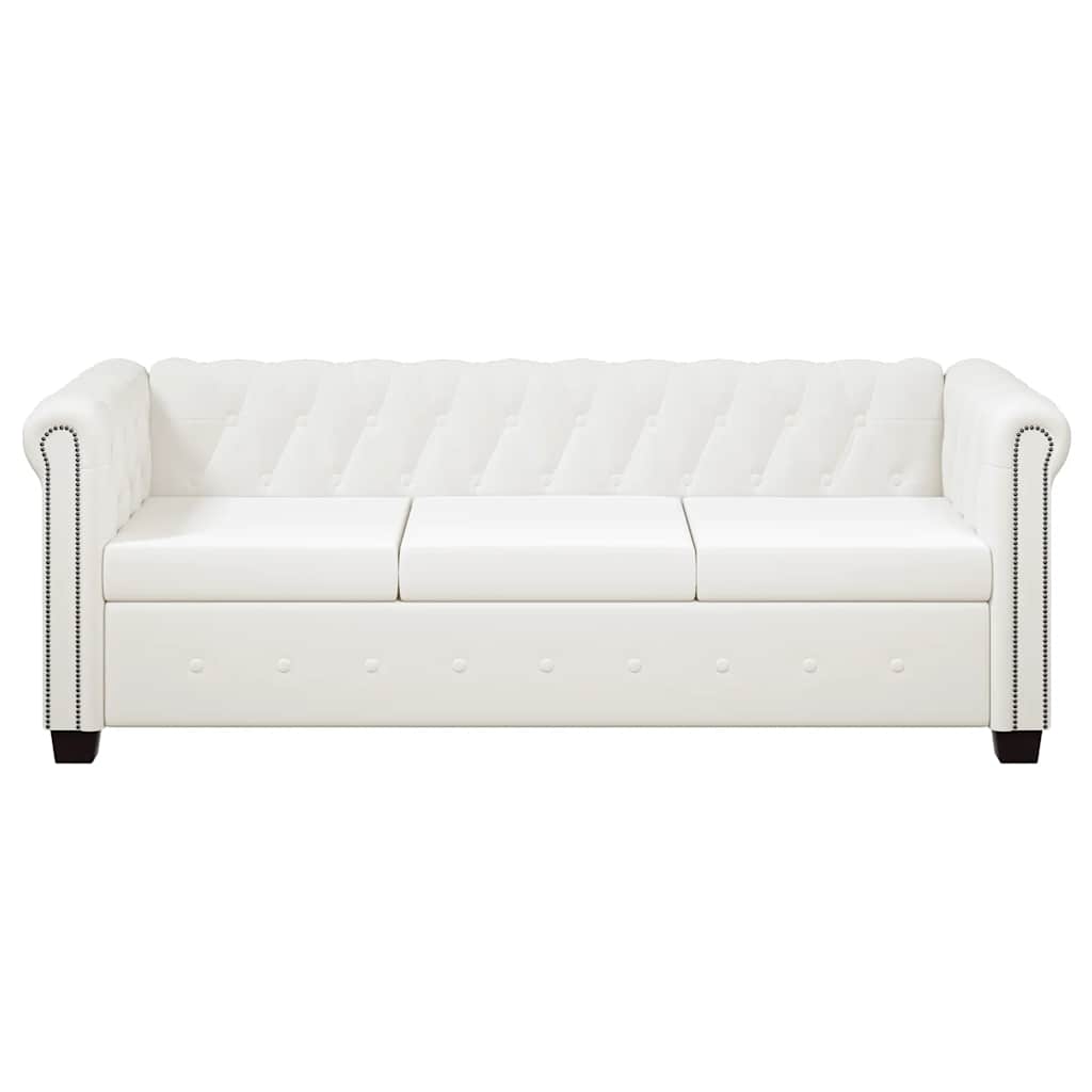 Chesterfield trivietė sofa, dirbtinė oda, balta