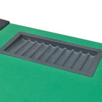 10 žaid. pokerio stalas su dalintojo vieta, žetonų dėže, žalias