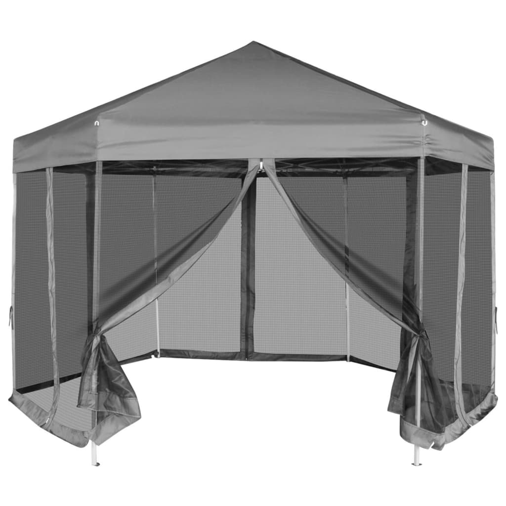 Šešiakampė pavėsinė su 6 sienomis, kreminė, 3,6x3,1m