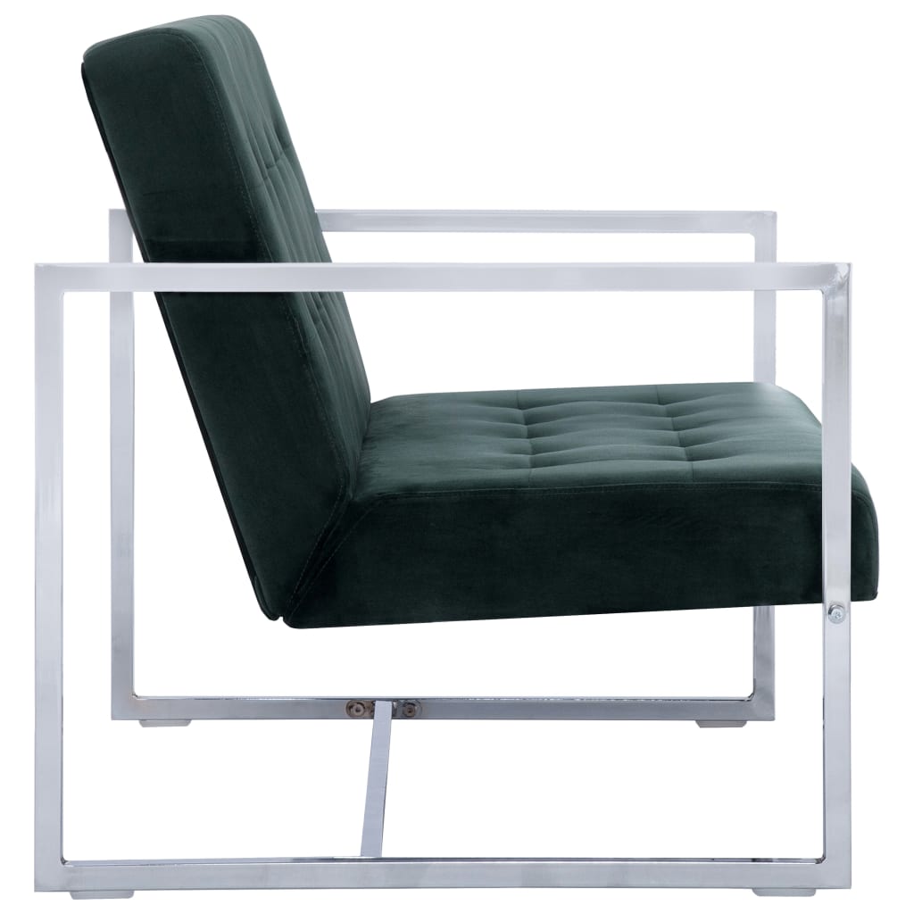 Dvivietė sofa su porankiais, tams. žal. sp., chromas ir aks.