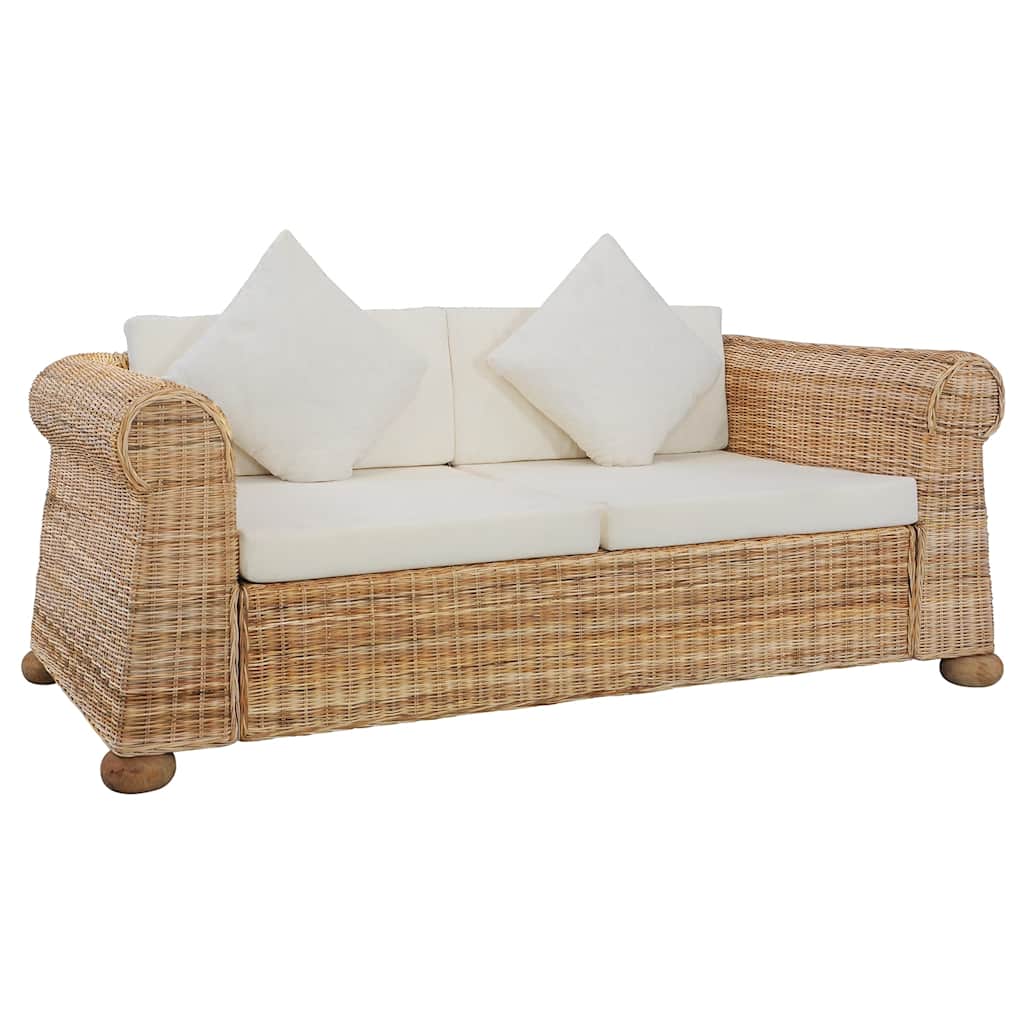 Dvivietė sofa su pagalvėlėmis, natūralios spalvos, ratanas