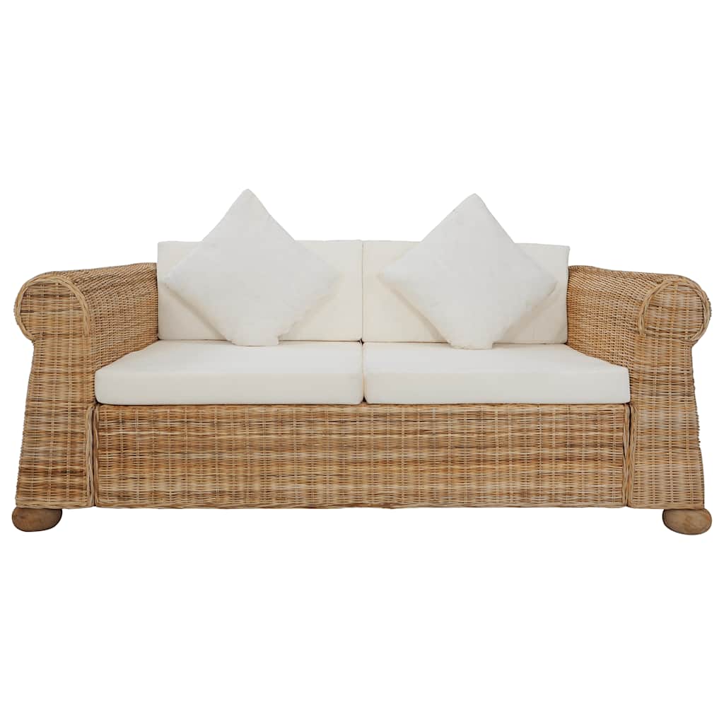 Dvivietė sofa su pagalvėlėmis, natūralios spalvos, ratanas