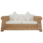 Dvivietė sofa su pagalvėlėmis, natūralios spalvos, ratanas
