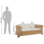 Dvivietė sofa su pagalvėlėmis, natūralios spalvos, ratanas