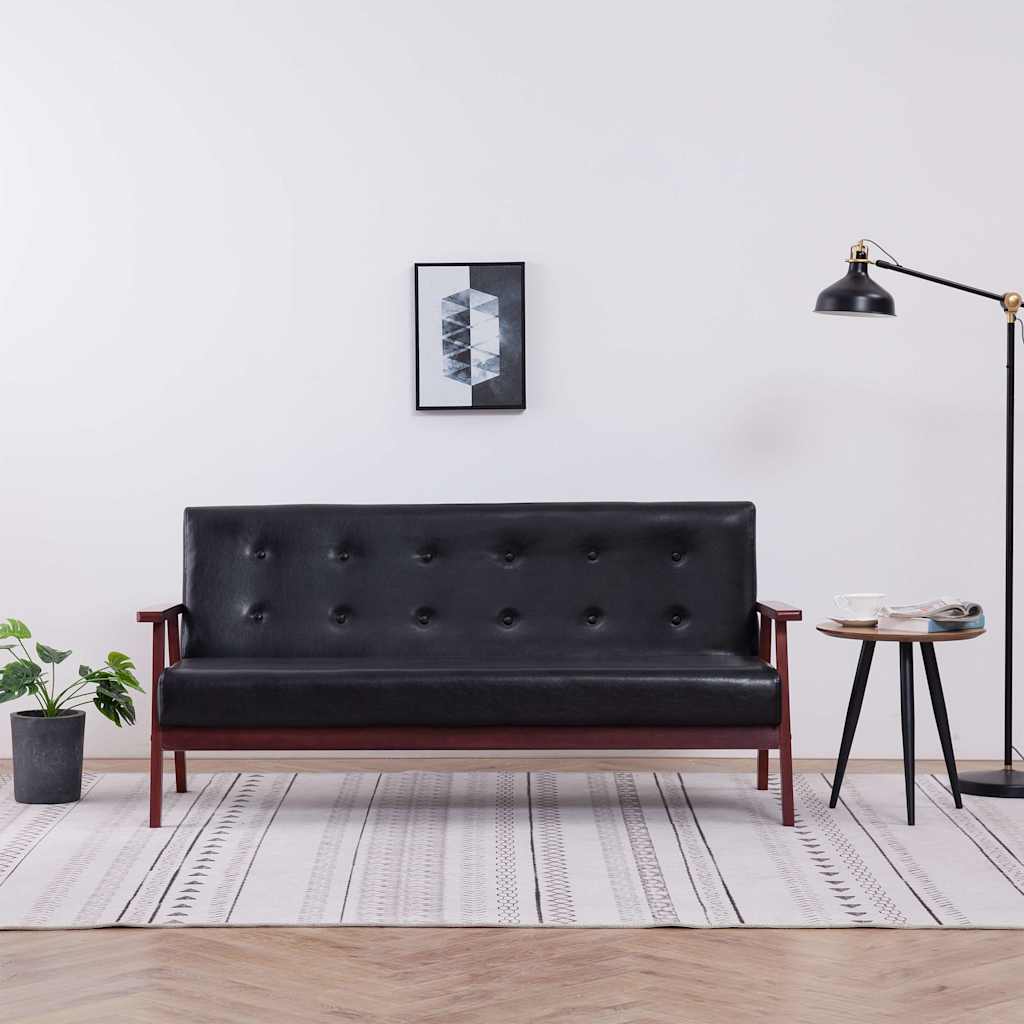 Trivietė sofa, juodos spalvos, dirbtinė oda