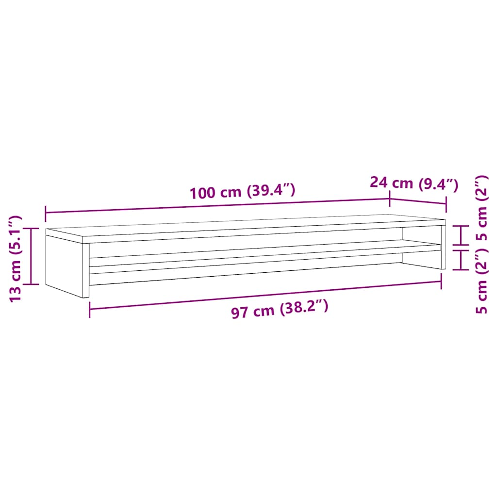 Monitoriaus stovas, baltas, 100x24x13 cm, apdirbta mediena