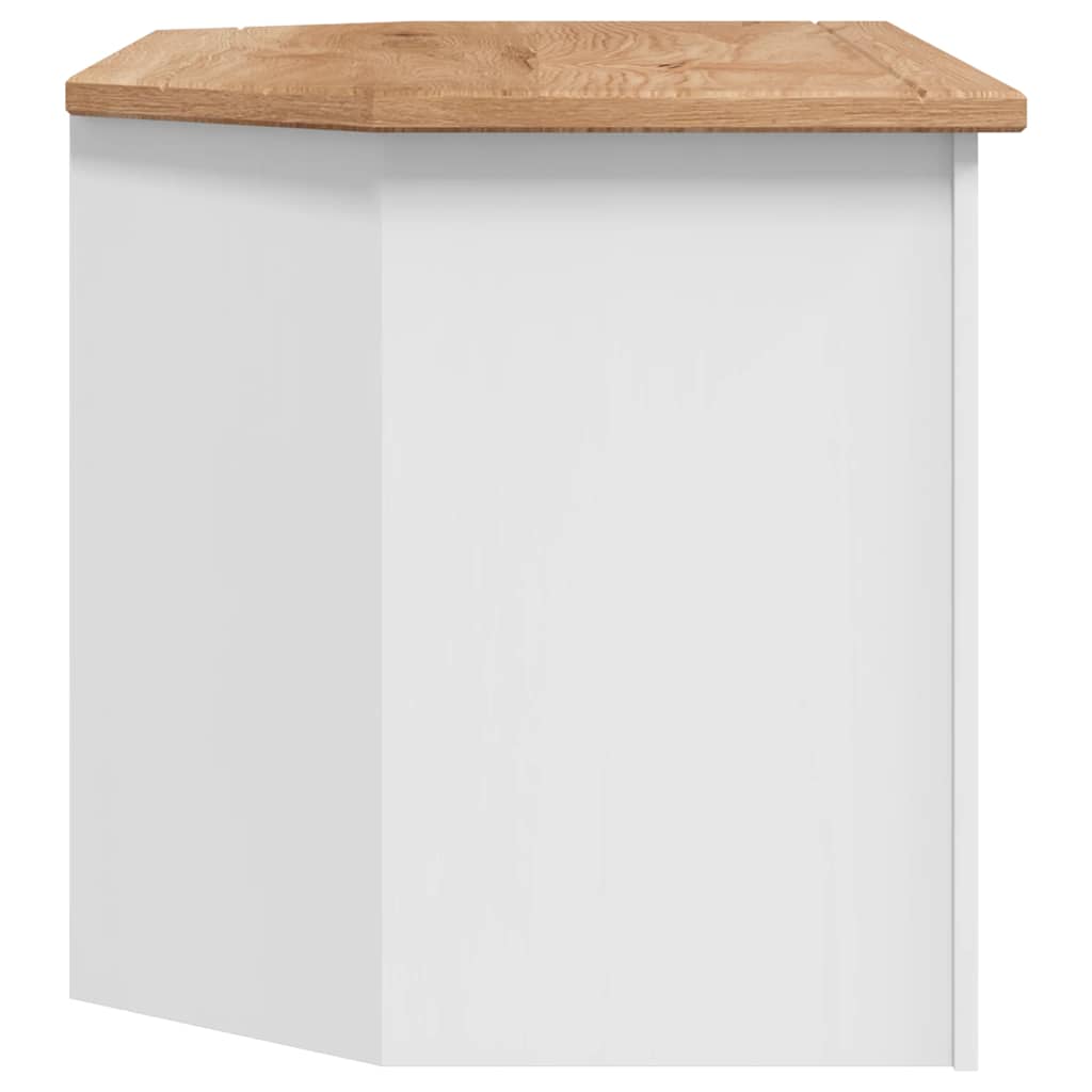 Kampinė TV spintelė Panama, balta, 93x49x49cm, pušies masyvas