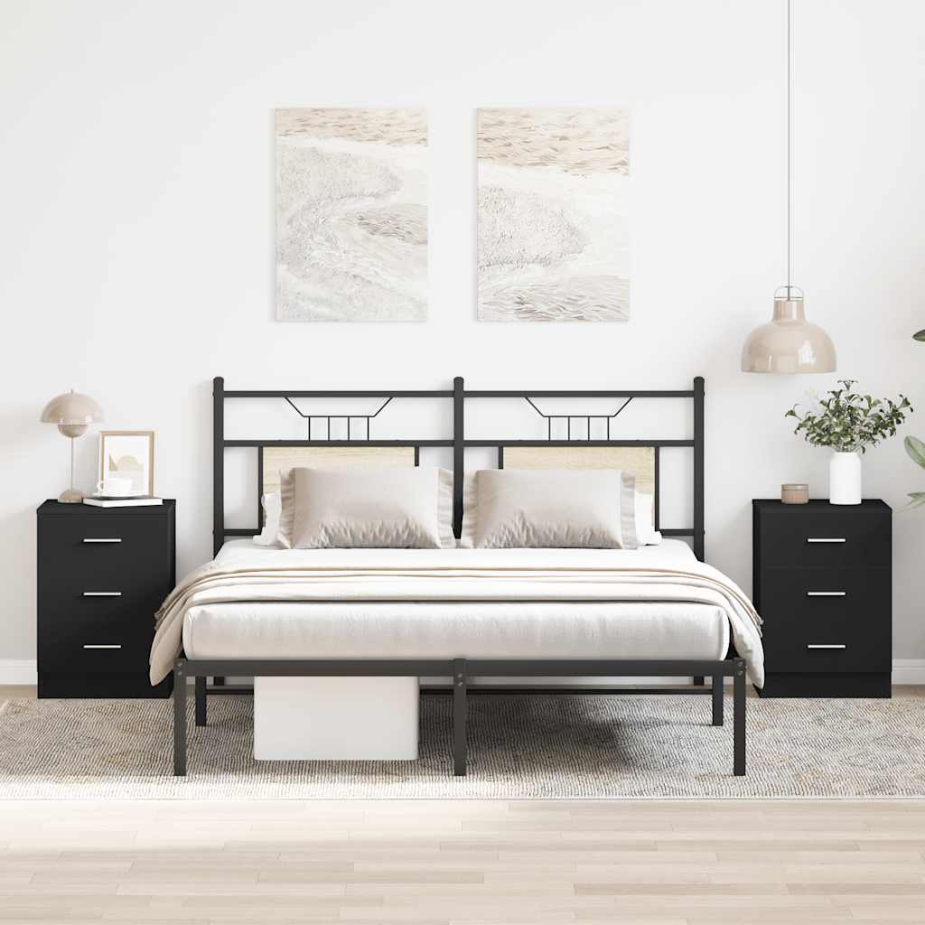 Naktinės spintelės, 2vnt., juodos, 38x35x56cm, apdirbta mediena