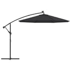 Gembinis skėtis su LED ir plieniniu stulpu, juodas, 300cm