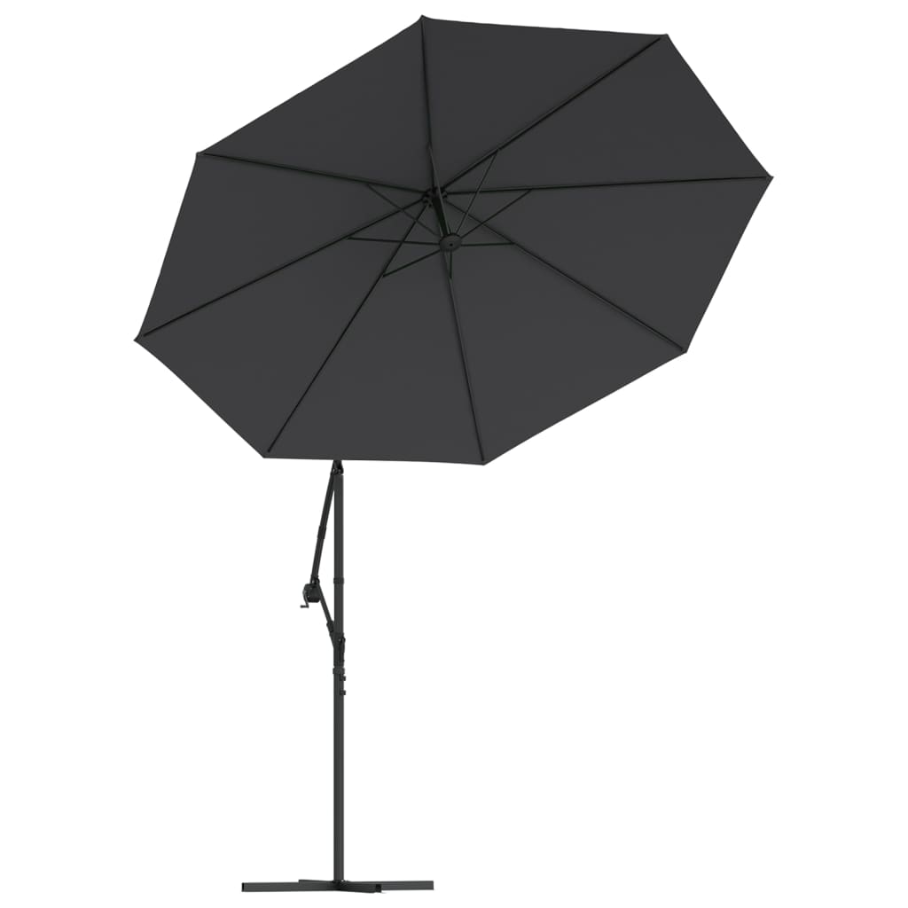 Gembinis skėtis su LED ir plieniniu stulpu, juodas, 300cm