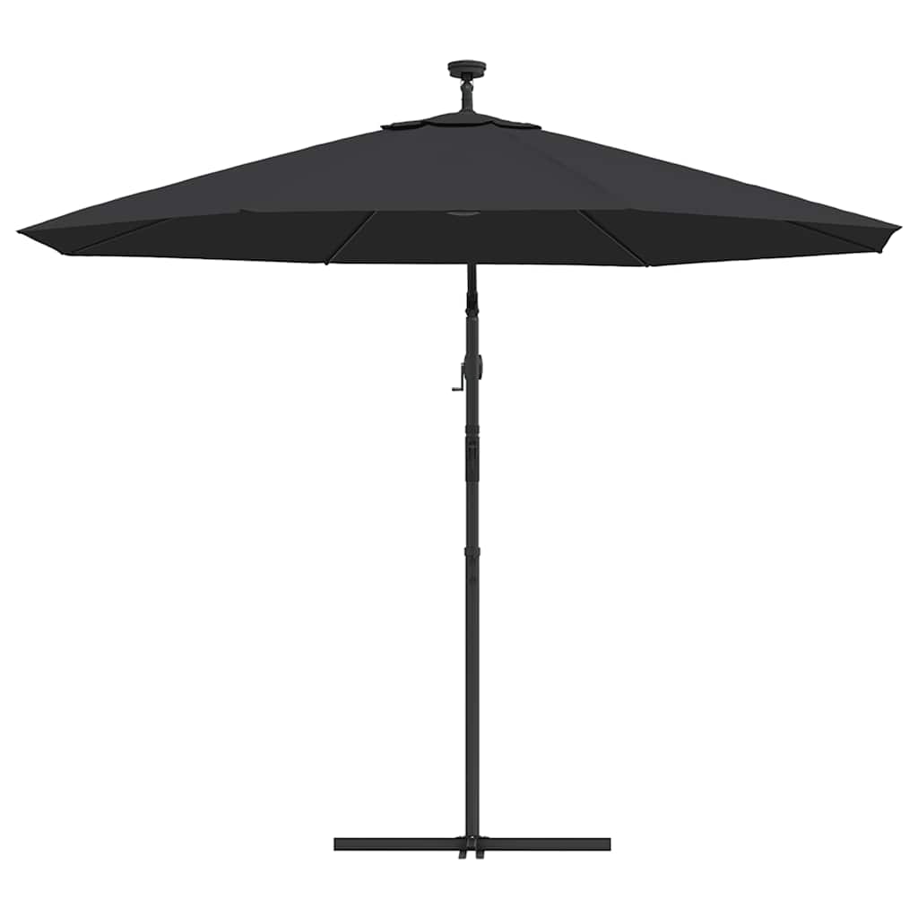 Gembinis skėtis su LED ir plieniniu stulpu, juodas, 300cm