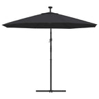 Gembinis skėtis su LED ir plieniniu stulpu, juodas, 300cm