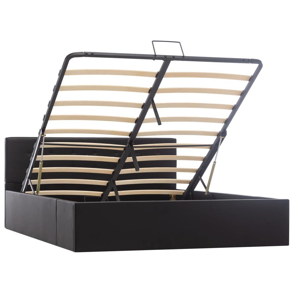 Lovos rėmas su daiktadėže, juodas, 140x200cm, dirbtinė oda