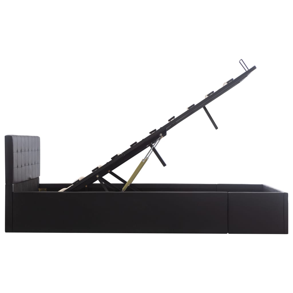 Lovos rėmas su daiktadėže, juodas, 140x200cm, dirbtinė oda