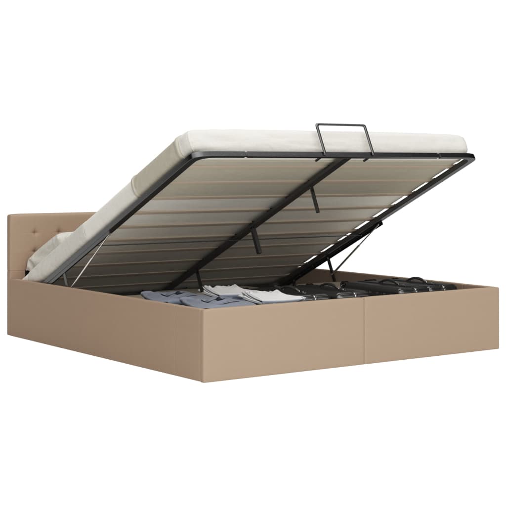 Lovos rėmas su daiktadėže, kapučino, 160x200cm, dirbtinė oda