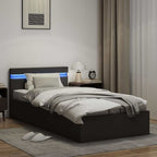 Lovos rėmas su LED/daiktadėže, juodas, 90x200cm, dirbtinė oda