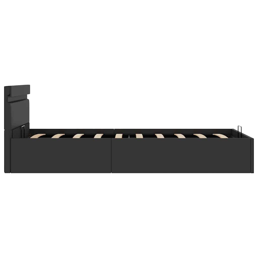 Lovos rėmas su LED/daiktadėže, juodas, 90x200cm, dirbtinė oda