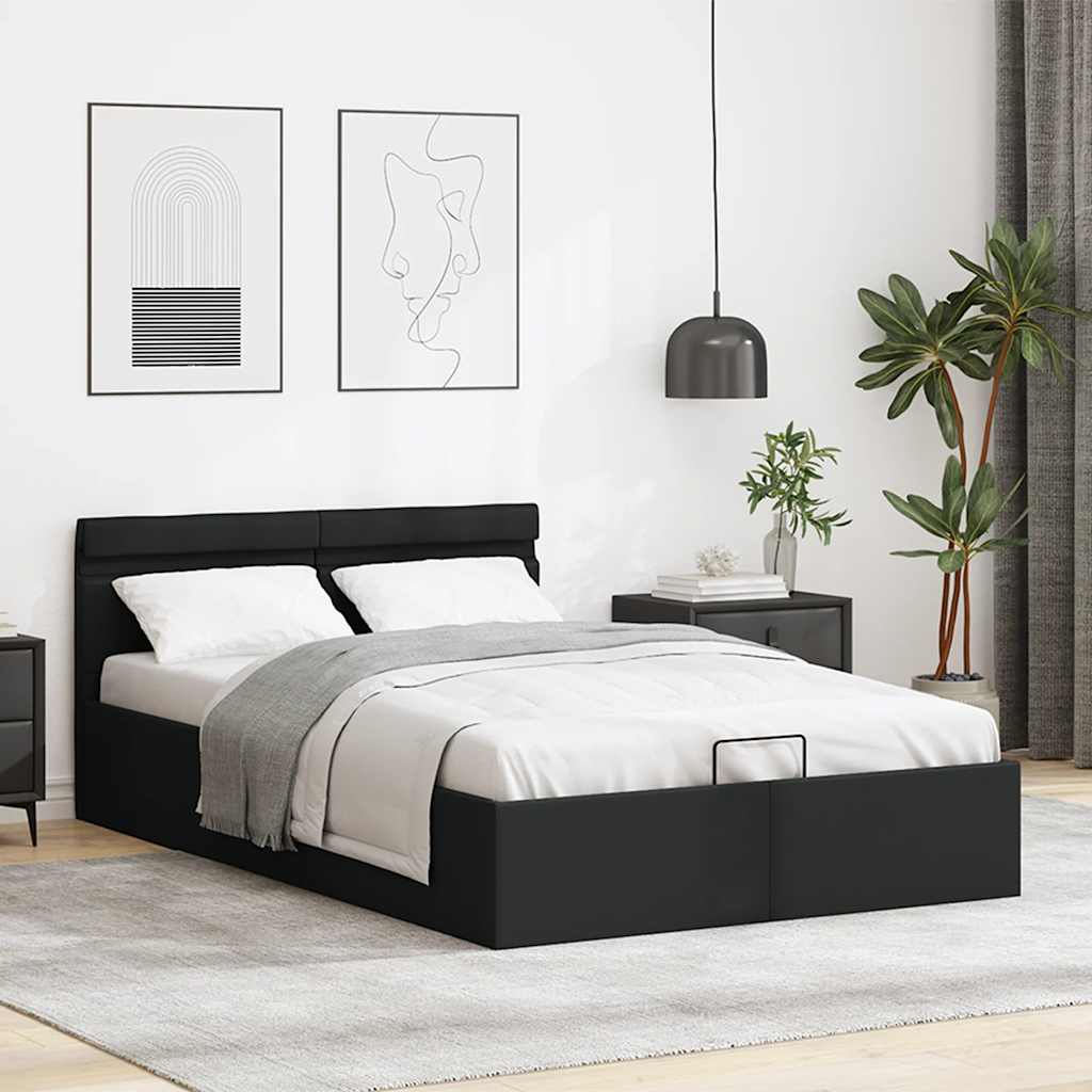 Lovos rėmas su LED/daiktadėže, juodas, 120x200cm, dirbtinė oda
