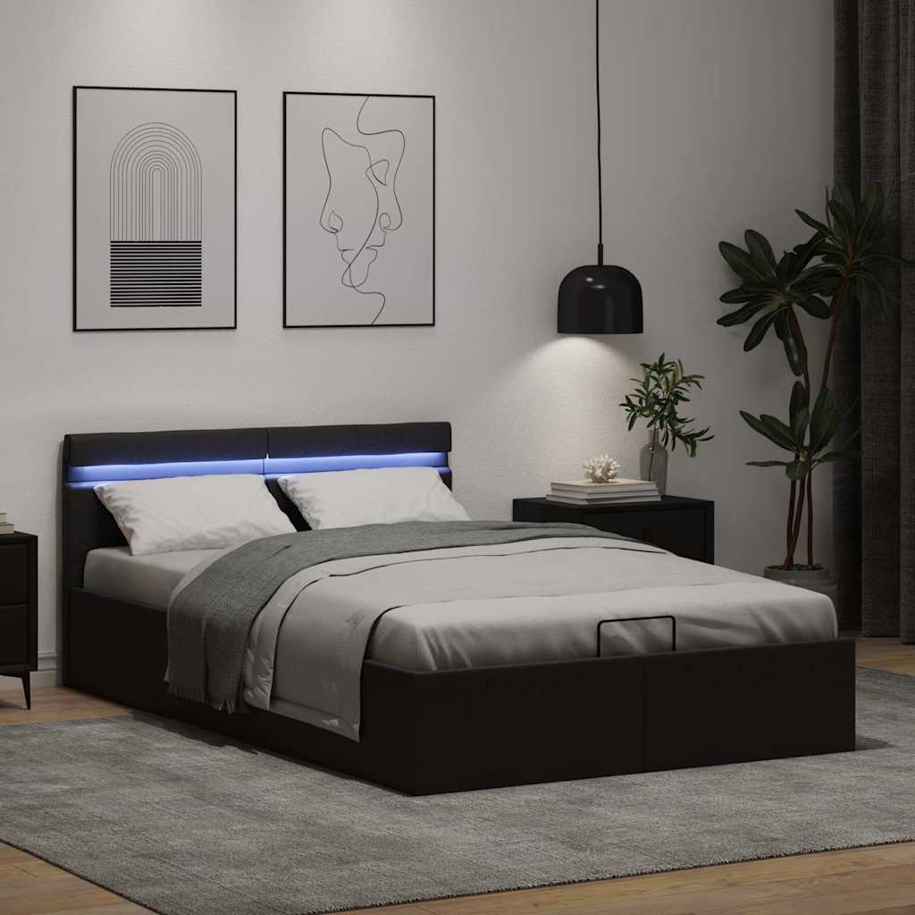 Lovos rėmas su LED/daiktadėže, juodas, 120x200cm, dirbtinė oda