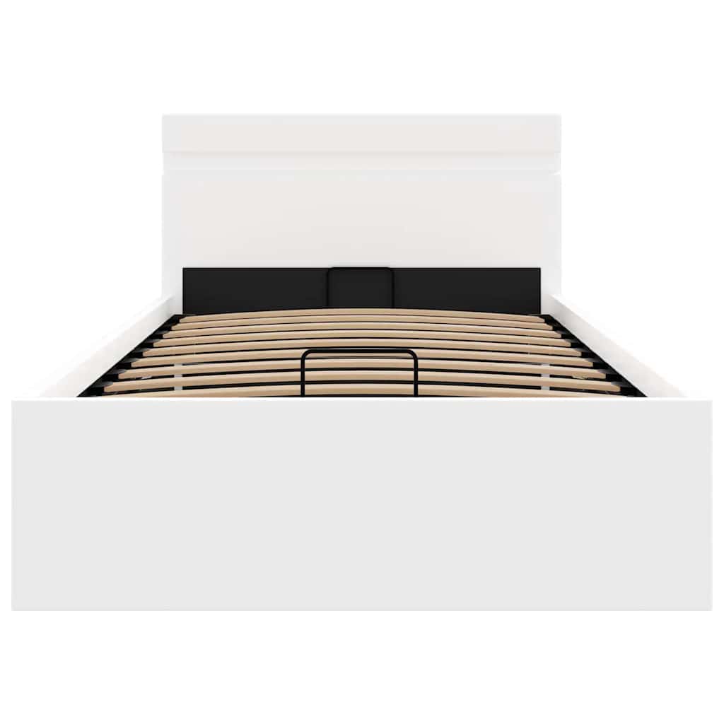 Lovos rėmas su LED/daiktadėže, baltas, 90x200cm, dirbtinė oda