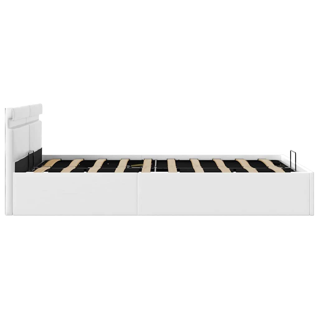 Lovos rėmas su LED/daiktadėže, baltas, 120x200cm, dirbtinė oda