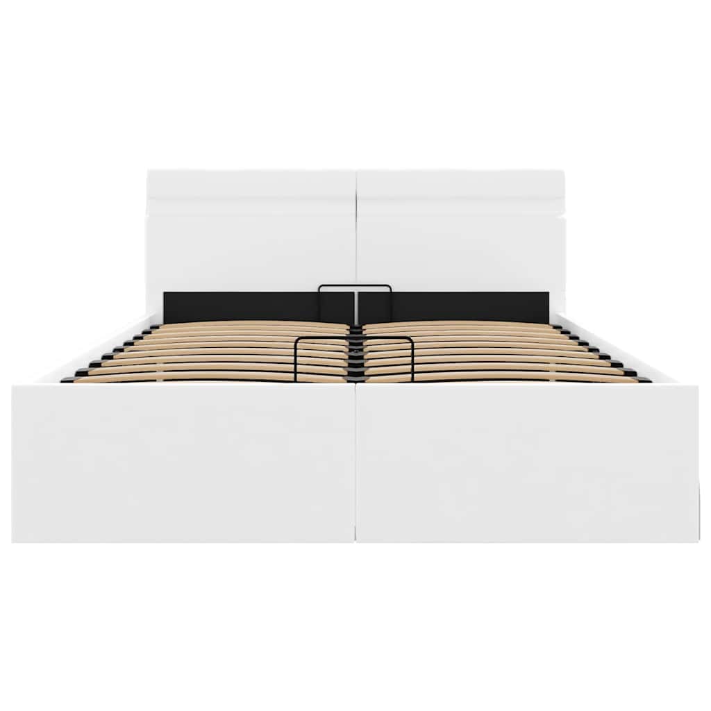 Lovos rėmas su LED/daiktadėže, baltas, 140x200cm, dirbtinė oda