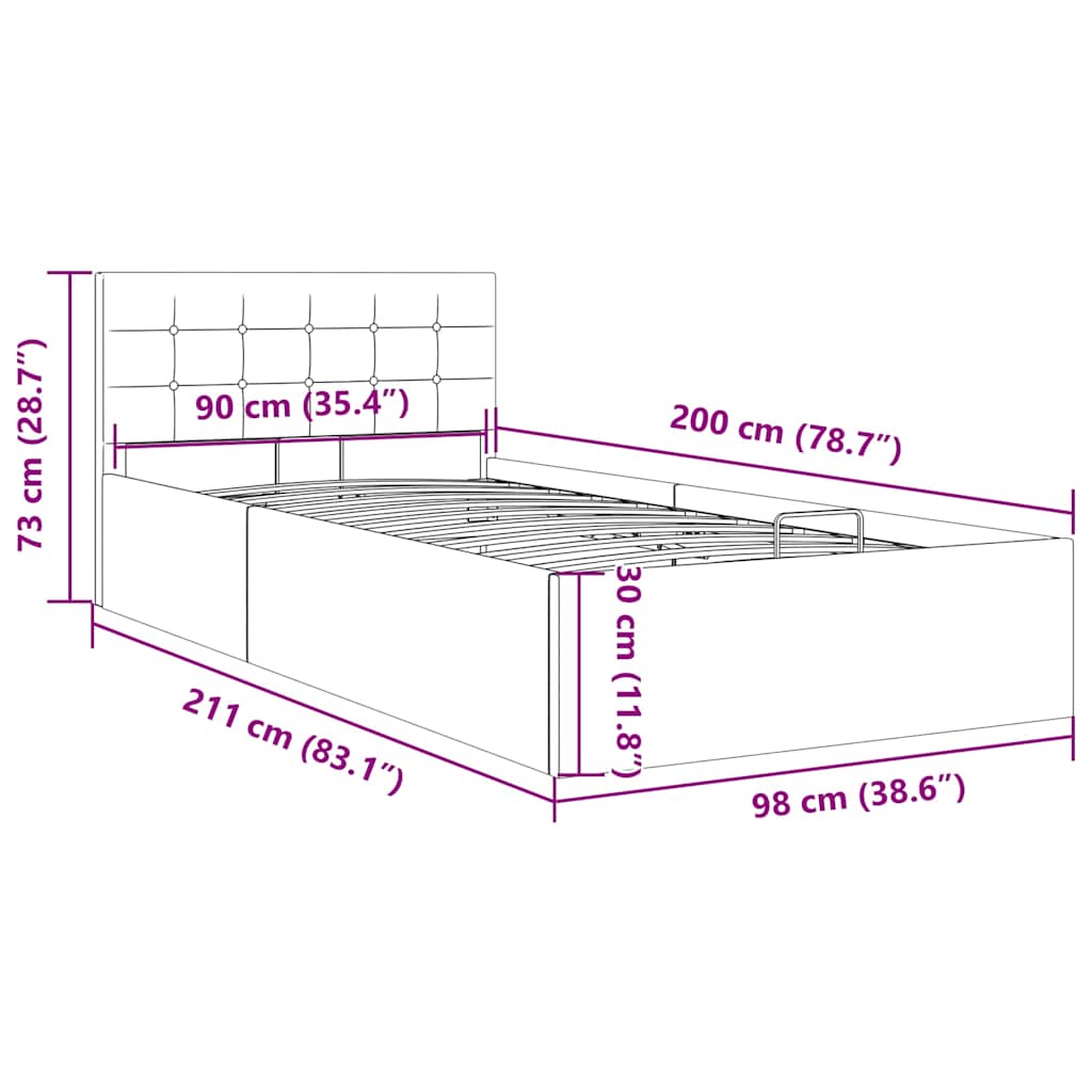 Hidraulinis lovos rėmas su daiktadėže, tamsiai pilkas, 90x200cm