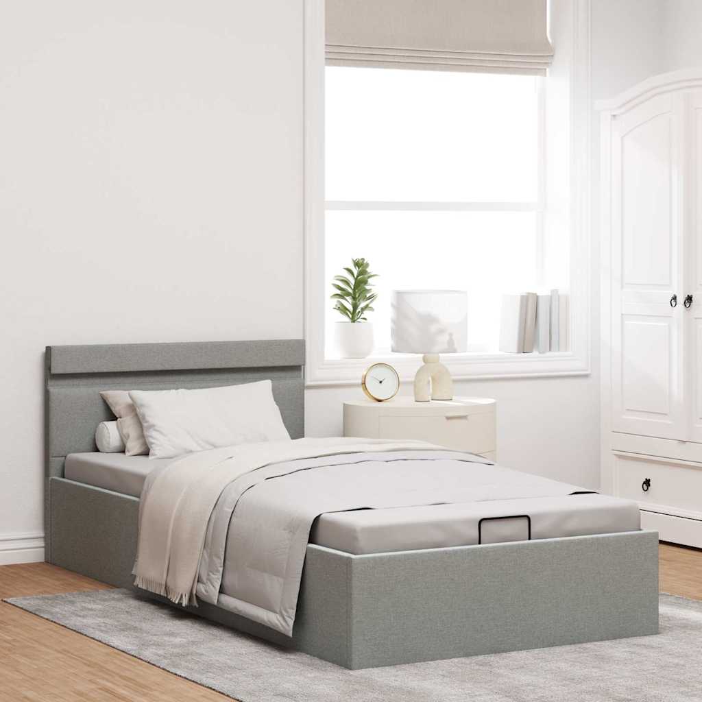 Lovos rėmas su LED ir daiktadėže, pilkas, 90x200cm, audinys