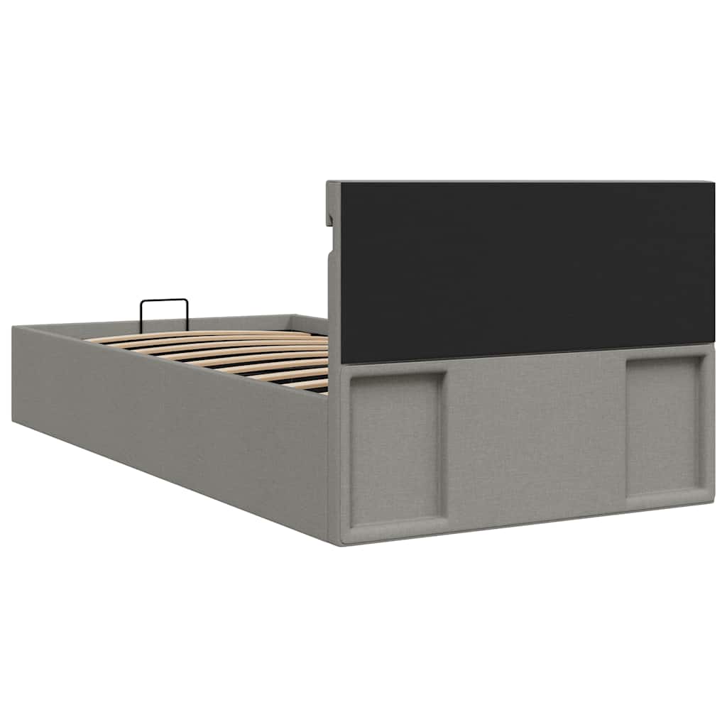 Lovos rėmas su LED ir daiktadėže, pilkas, 90x200cm, audinys