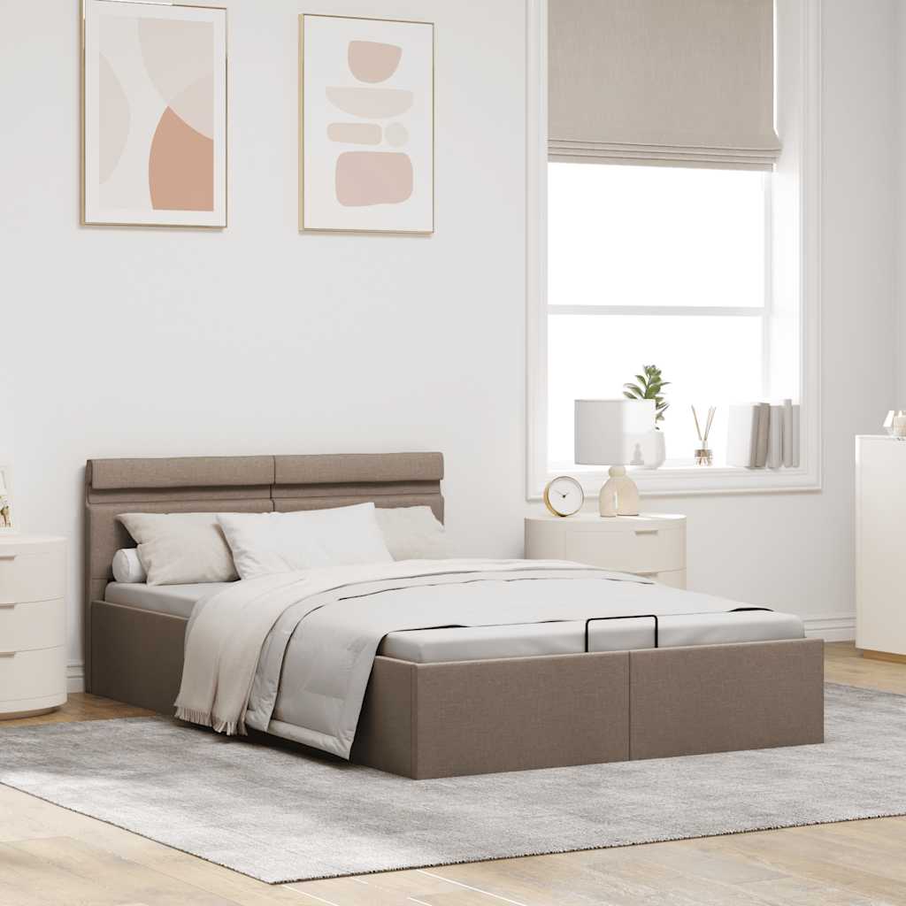 Lovos rėmas su LED ir daiktadėže, taupe, 120x200cm, audinys