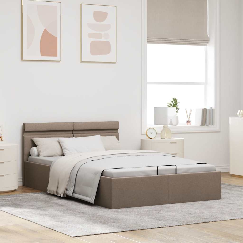 Lovos rėmas su LED ir daiktadėže, taupe, 140x200cm, audinys