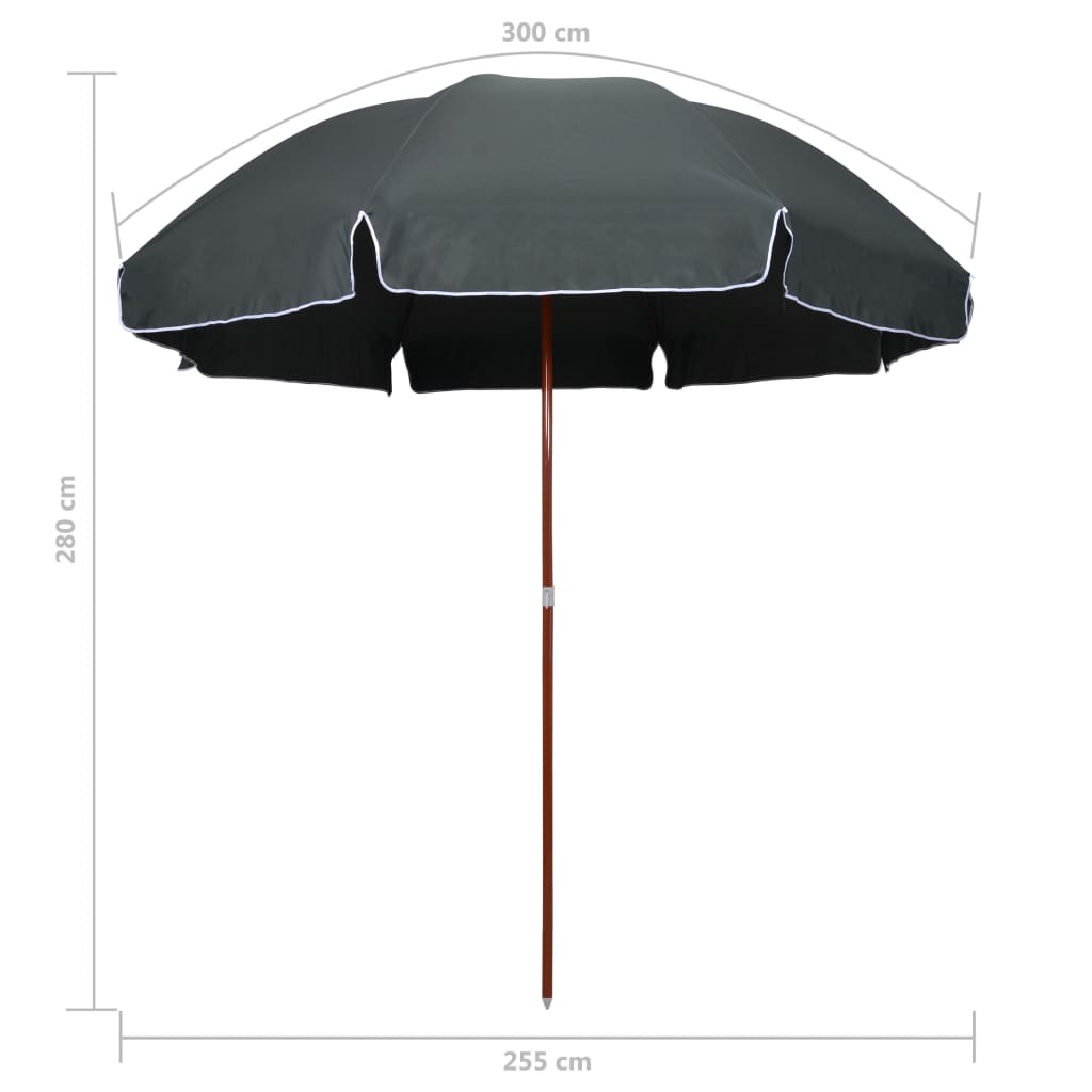 Sodo skėtis nuo saulės su plieniniu stulpu, antracito, 300cm
