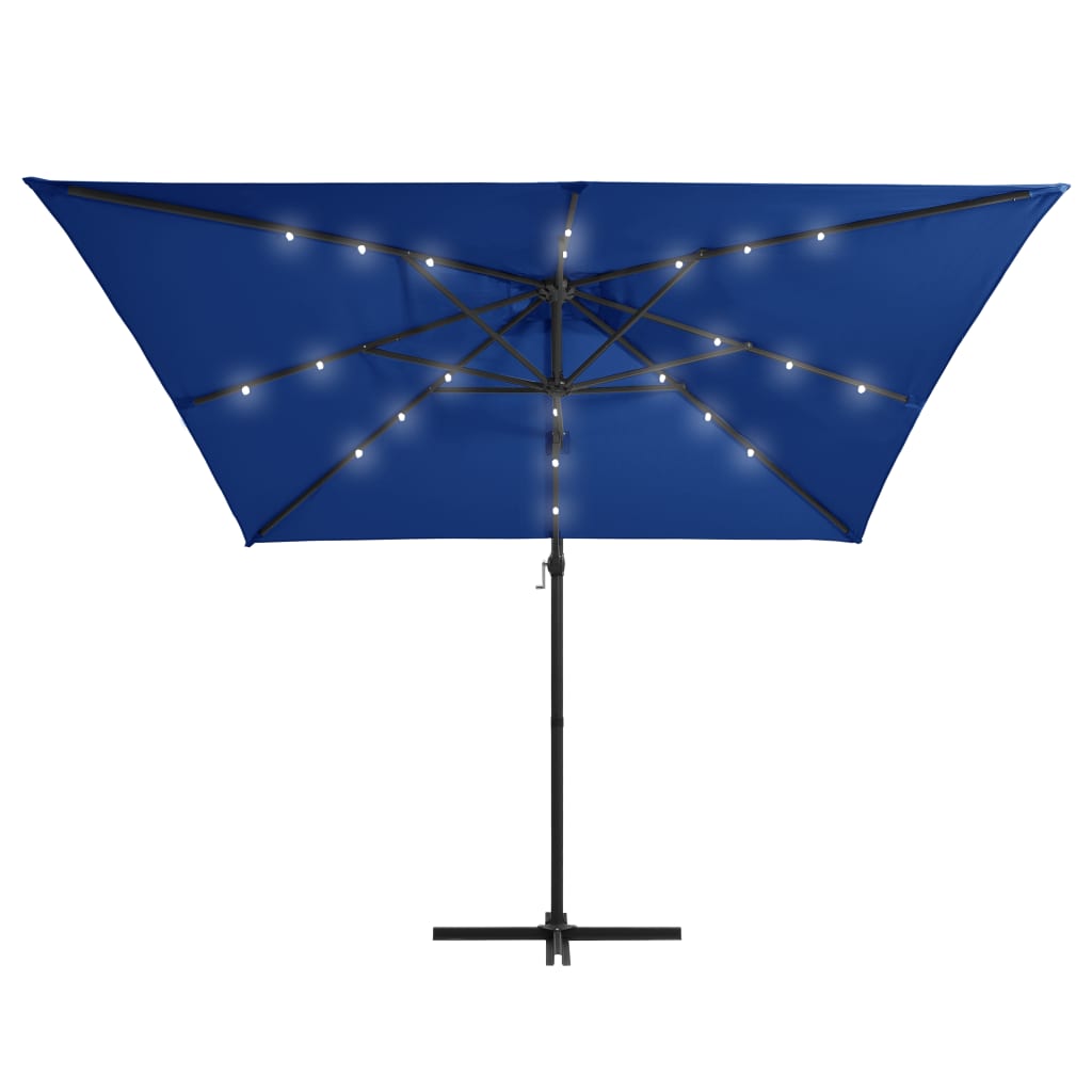 Gembinis skėtis su LED ir plieniniu stulpu, mėlynas, 250x250cm
