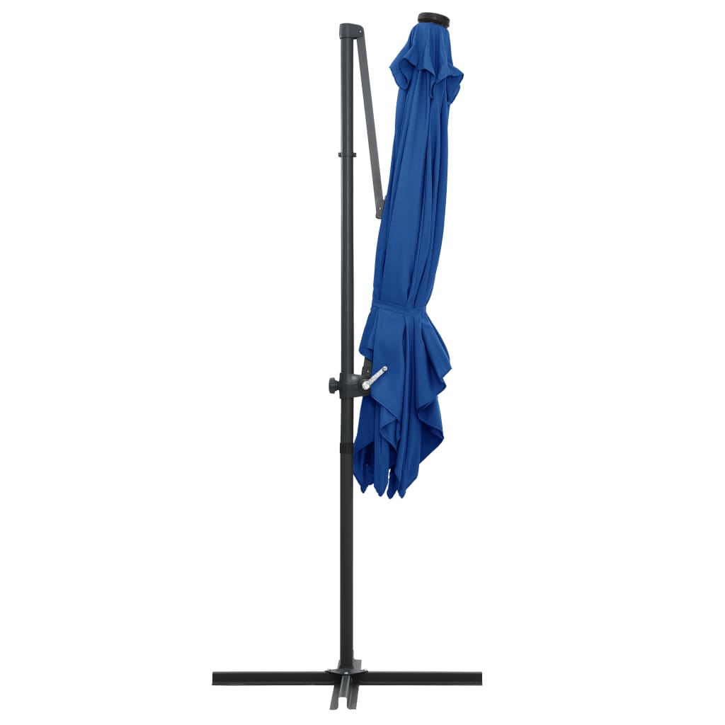 Gembinis skėtis su LED ir plieniniu stulpu, mėlynas, 250x250cm