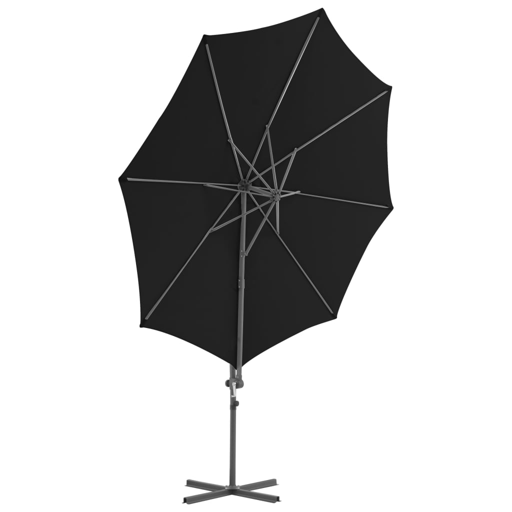 Gembinis sodo skėtis su plieniniu stulpu, juodas, 300cm