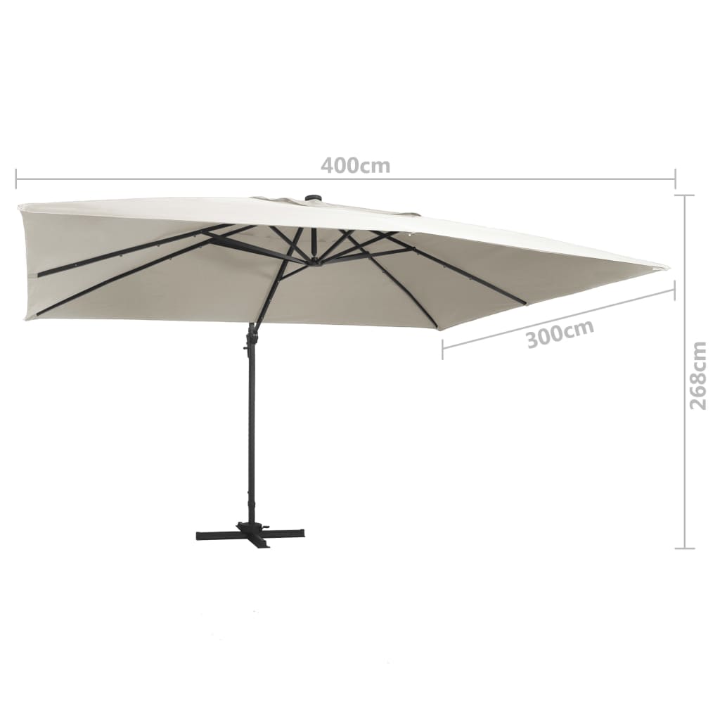 Gembinis skėtis su LED ir aliuminio stulpu, smėlio, 400x300cm