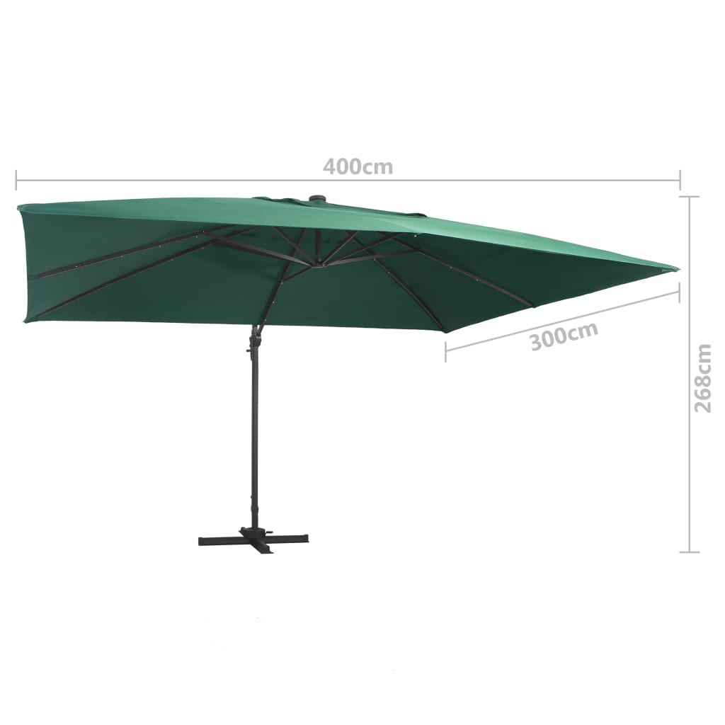 Gembinis skėtis su LED ir aliuminio stulpu, žalias, 400x300cm
