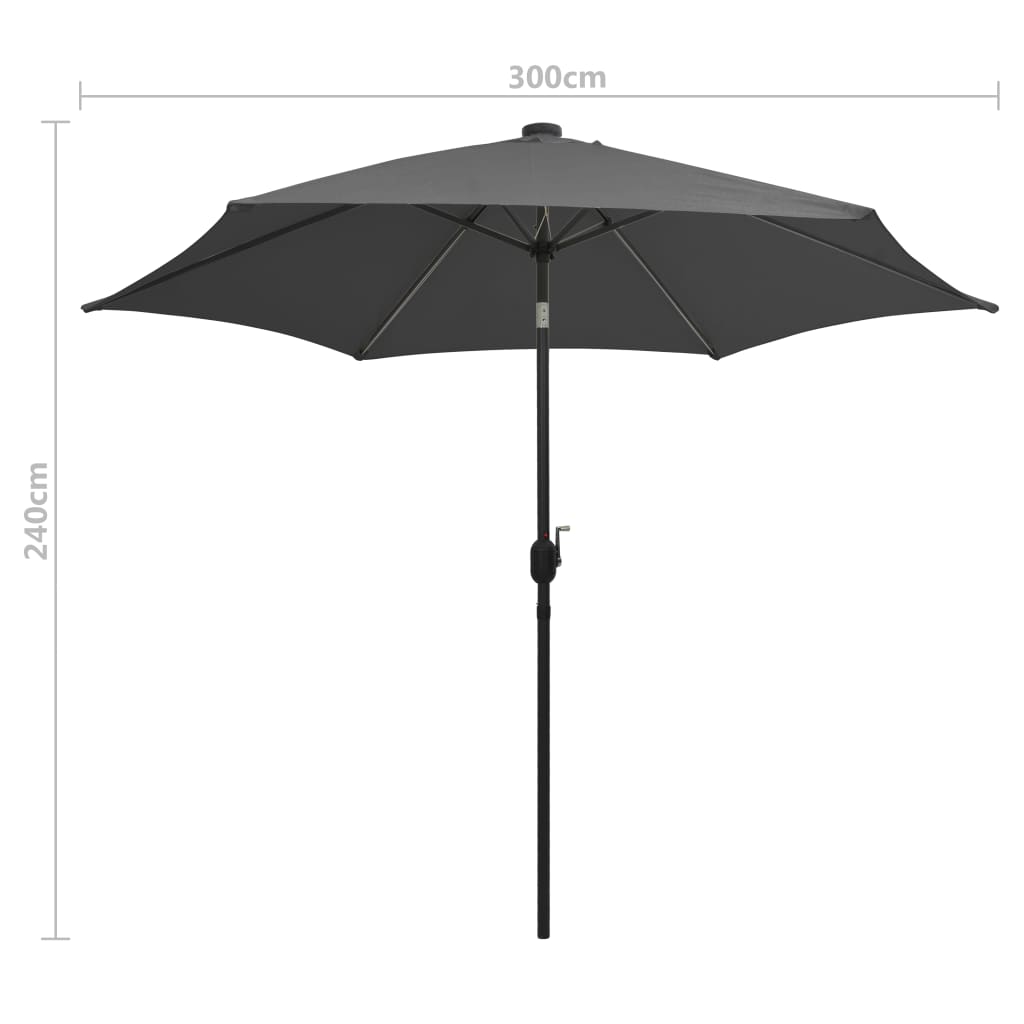 Sodo skėtis su LED ir aliuminio stulpu, antracito, 300cm