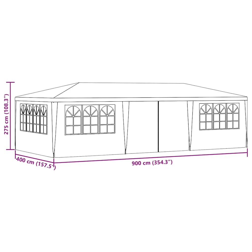 Proginė palapinė su šoninėmis sienomis, balta, 4x9m, 90g/m²