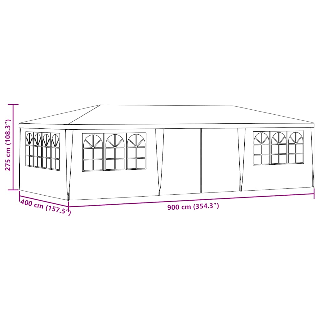 Proginė palapinė su šoninėmis sienomis, žalia, 4x9m, 90g/m²
