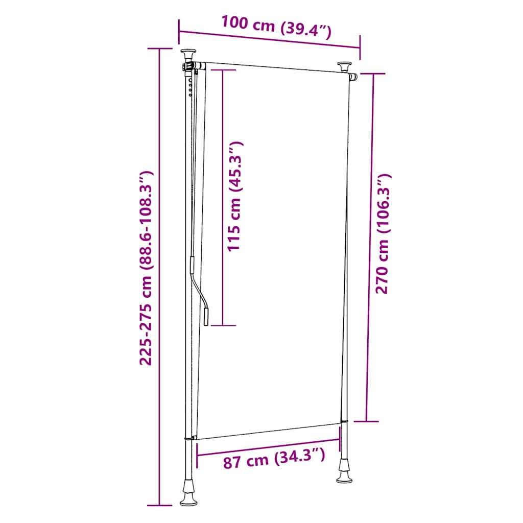 Lauko roletas, antracito spalvos, 100x270cm