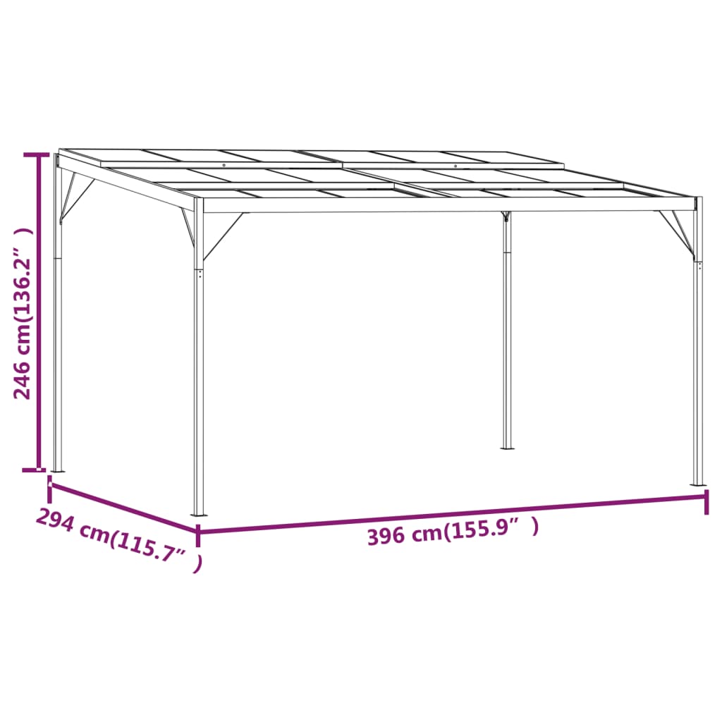 Pavėsinė su stogu, antracito, 4x3x2,5m, aliuminis ir plienas