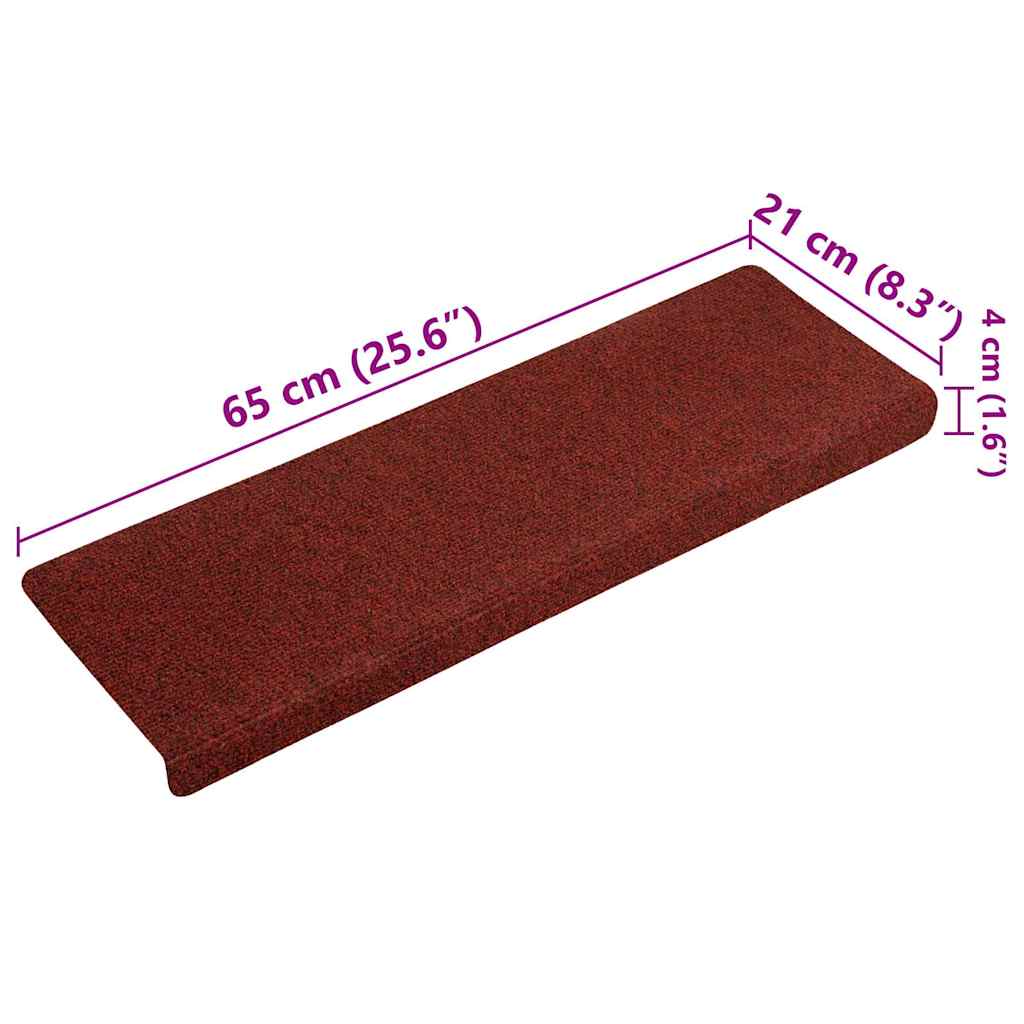 Laiptų kilimėliai, lipnūs, 15 vnt., 65x21x4 cm, bordo raudoni, stačiakampiai, kraštai