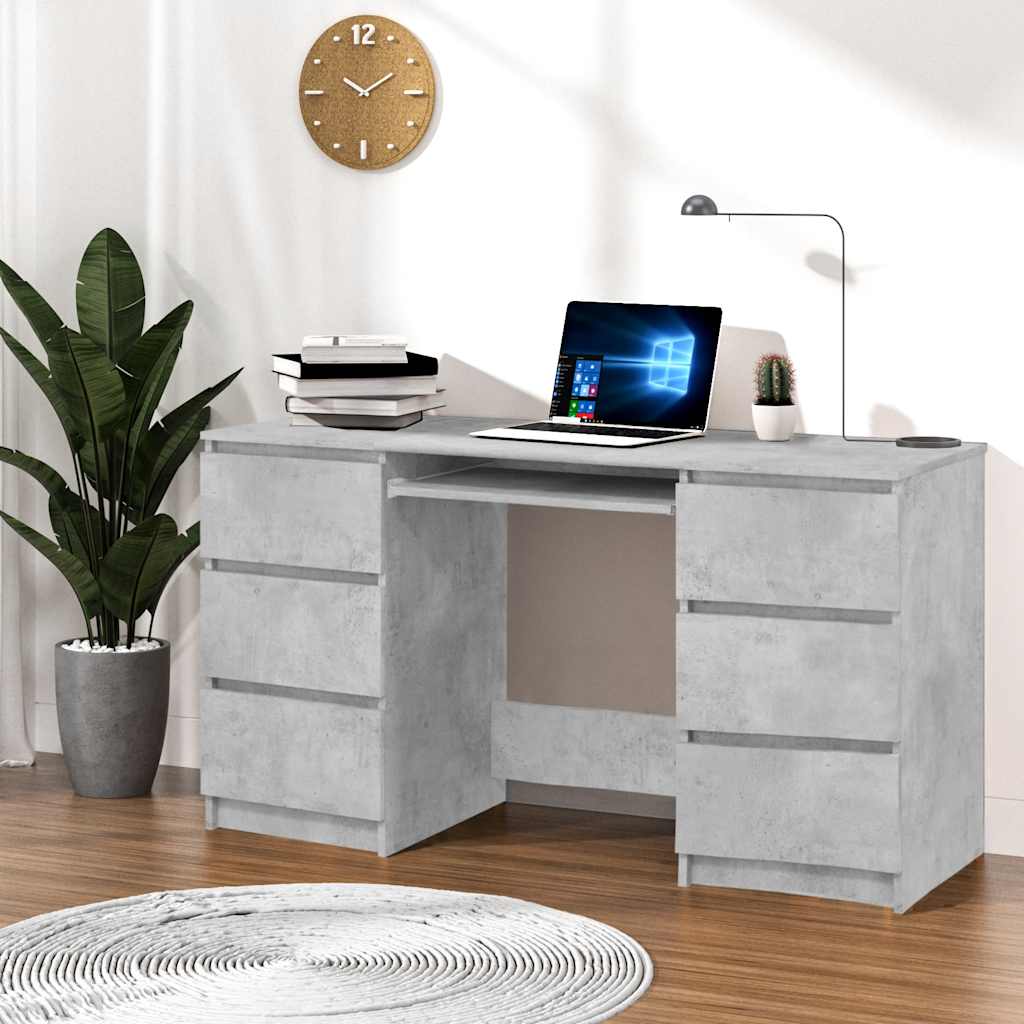 Rašomasis stalas, betono pilkas, 140x50x77cm, apdirbta mediena
