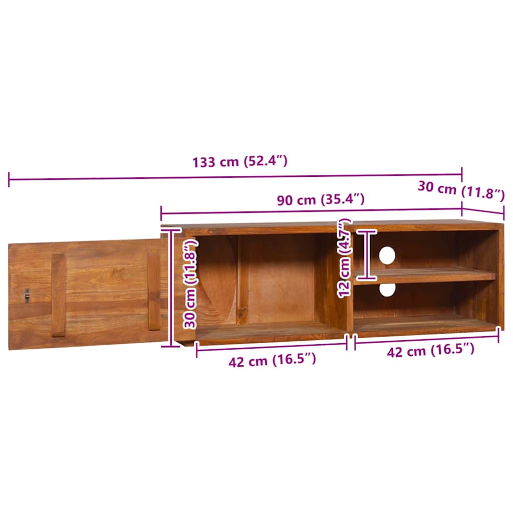 Prie sienos montuojama TV spintelė, 90x30x30cm, tikmedis