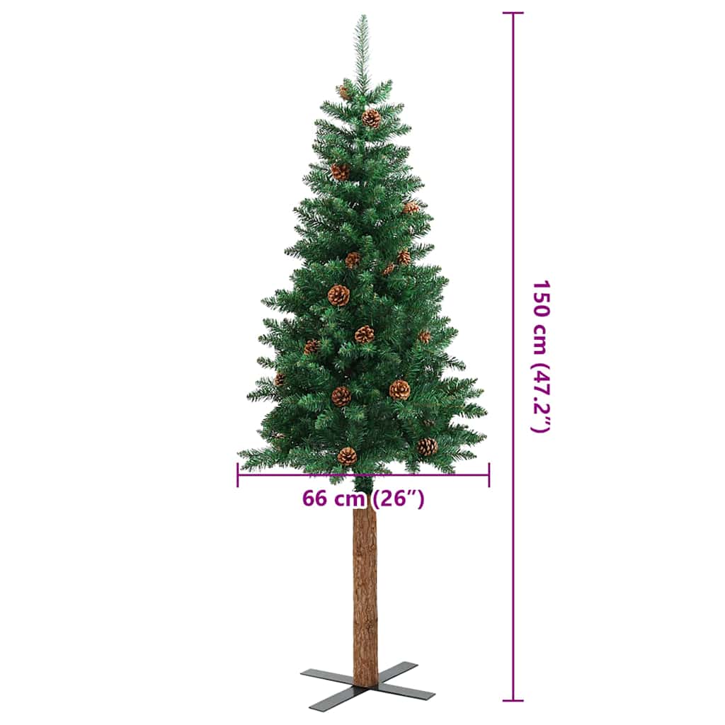 Kalėdų eglutė su kankorėžiais, žalia, 150cm, PVC ir mediena